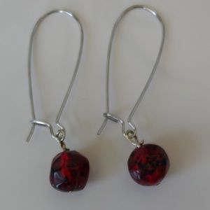 Dangle earrings using repurposed red beads